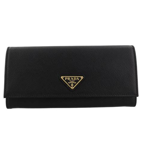 prada continetal quilted tria 1mh132 f0615|Black/hibiscus Large Saffiano Leather Wallet .